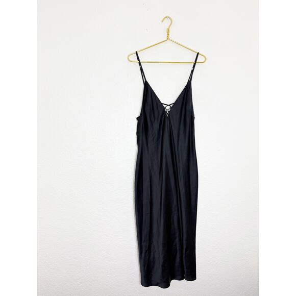 Victoria’s Secret Black Satin Butterfly Midi Slip Dress Sz Large Y2K Whimsigoth - Picture 3 of 9